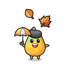 cartoon of the cute papaya holding an umbrella in autumn