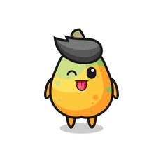 cute papaya character in sweet expression while sticking out her tongue