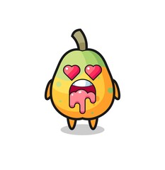 the falling in love expression of a cute papaya with heart shaped eyes