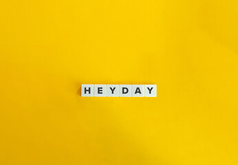 Heyday Banner and Background. Block letters on bright orange background. Minimal aesthetics.