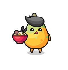 cute papaya character eating noodles