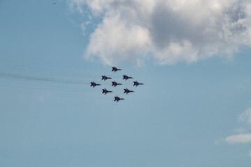 demonstration flights of modern combat aircraft at the Max-21 aerospace salon in Zhukovsky