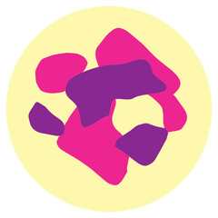 Circular cream white Chocolate candy with purple and magenta pink candied rose petal decoration. Layered confectionary SVG