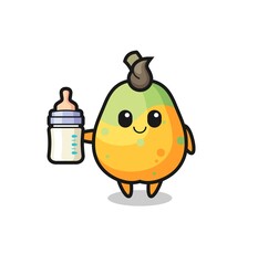 baby papaya cartoon character with milk bottle