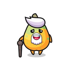 cute papaya grandpa is holding a stick
