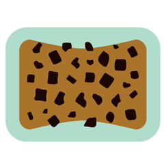 Round cornered rectangular mint green Chocolate candy with caramel centre and dark chocolate chip cookie chunks . Layered confectionery SVG