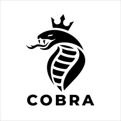 King cobra logo. Viper icon. Snake with crown symbol. Serpent fang sign. Vector illustration.