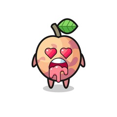 the falling in love expression of a cute pluot fruit with heart shaped eyes