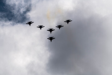 demonstration flights of modern combat aircraft at the Max-21 aerospace salon in Zhukovsky