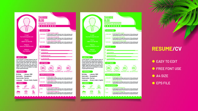 Beautiful cv resume template stylish design