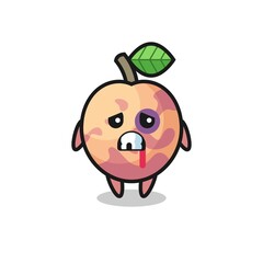 injured pluot fruit character with a bruised face