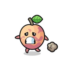illustration of the pluot fruit running in fear