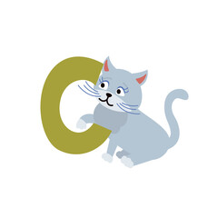 Cat animal alphabet symbol. English letter C isolated on white background. Funny hand drawn style character. Learn kids to read with cute toy illustration