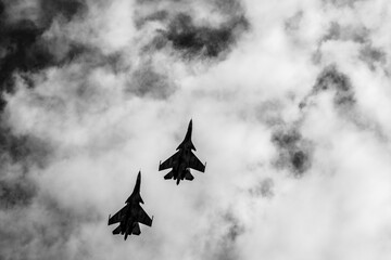 demonstration flights of modern combat aircraft at the Max-21 aerospace salon in Zhukovsky