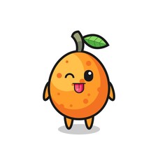 cute kumquat character in sweet expression while sticking out her tongue