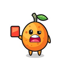 kumquat cute mascot as referee giving a red card