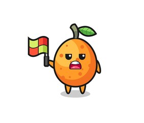 kumquat character as line judge putting the flag up