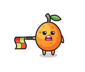 kumquat character as line judge hold the flag straight horizontally