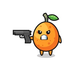 the cute kumquat character shoot with a gun