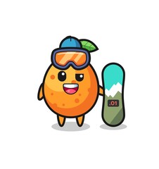Illustration of kumquat character with snowboarding style