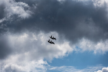 demonstration flights of modern combat aircraft at the Max-21 aerospace salon in Zhukovsky