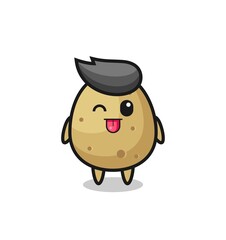 cute potato character in sweet expression while sticking out her tongue