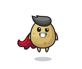 the cute potato character as a flying superhero