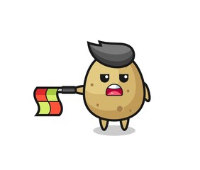 potato character as line judge hold the flag straight horizontally