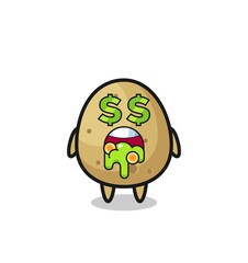 potato character with an expression of crazy about money