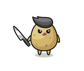 cute potato mascot as a psychopath holding a knife