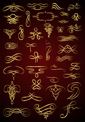 Flourish calligraphic design elements. Vintage swirls and scrolls for page decoration. Ornate symbols for retro design frames and invitations
