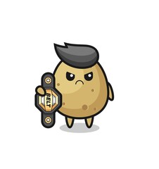 potato mascot character as a MMA fighter with the champion belt