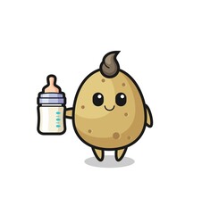 baby potato cartoon character with milk bottle
