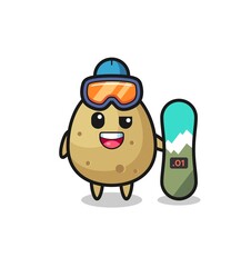 Illustration of potato character with snowboarding style