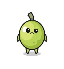 the mascot of the olive with sceptical face