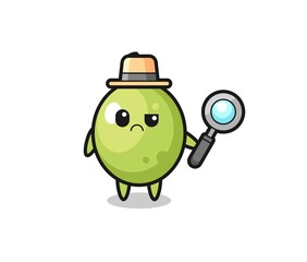 the mascot of cute olive as a detective