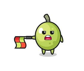 olive character as line judge hold the flag straight horizontally