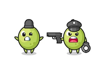 illustration of olive robber with hands up pose caught by police