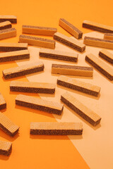 Waffle flat lay background. Minimal  food art fashion. Sweet lover concept, candy shop, calorie, diet concept minimalist wallpaper