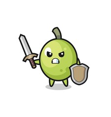 cute olive soldier fighting with sword and shield