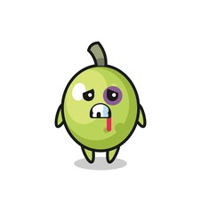 injured olive character with a bruised face