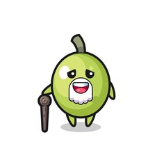 cute olive grandpa is holding a stick