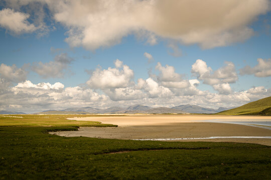 A sunny summer 3 shot HDR image of a deserted Northton Beach, Traigh an Taoibh Thuath, on the Isle of Harris, Western Isles, Scotland.