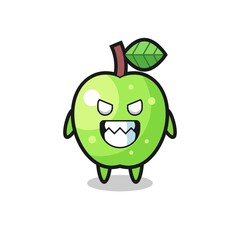 evil expression of the green apple cute mascot character