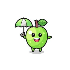 cute green apple illustration holding an umbrella