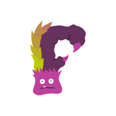 Monster alphabet symbol. Letter F of english alphabet shaped as monster. Children colorful cartoon funny fictional character isolated on white background