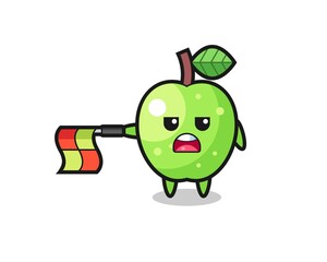 green apple character as line judge hold the flag straight horizontally