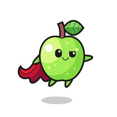 cute green apple superhero character is flying