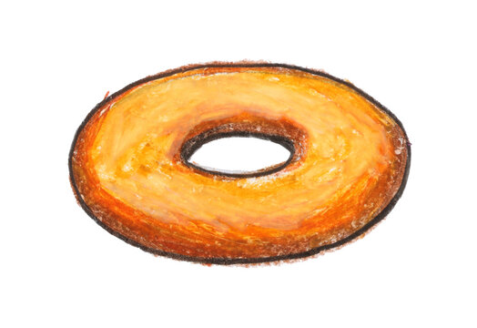 Donut drawing with crayon on white paper