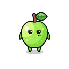 cute green apple character with suspicious expression